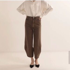 TOTEME high-rise organic cotton barrel leg jeans washed chocolate brown 24/32